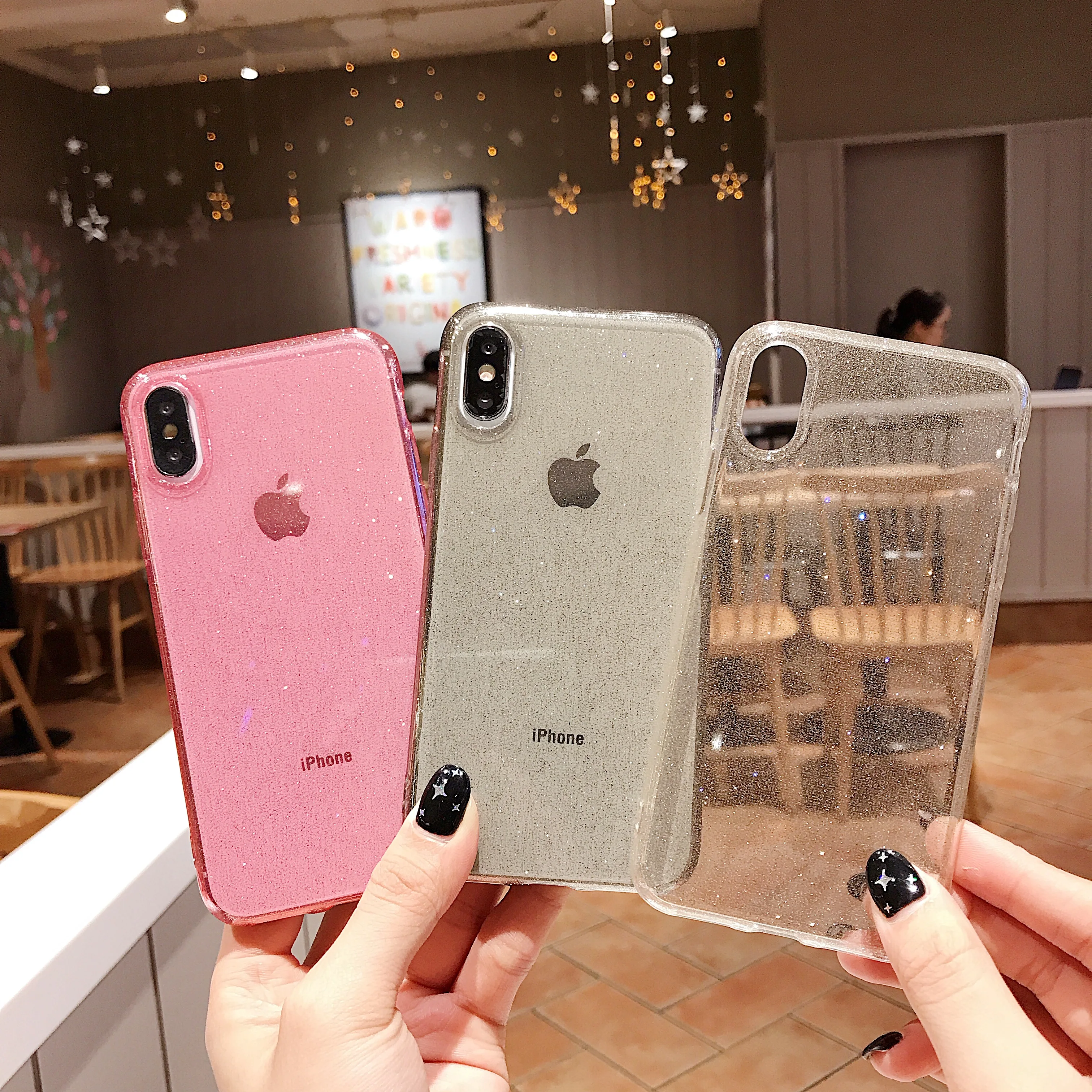 Цветной прозрачный ультратонкий с блестками чехол для телефона iPhone X XS XR Max 8 7 6 6S