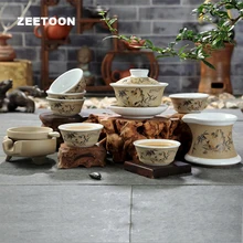9 шт. наборы в японском стиле винтажный грубая керамика чайный набор кунг-фу ручная роспись бамбуковая чашка чайный горшок чайная чашка ярмарка чашка чайные ситечки