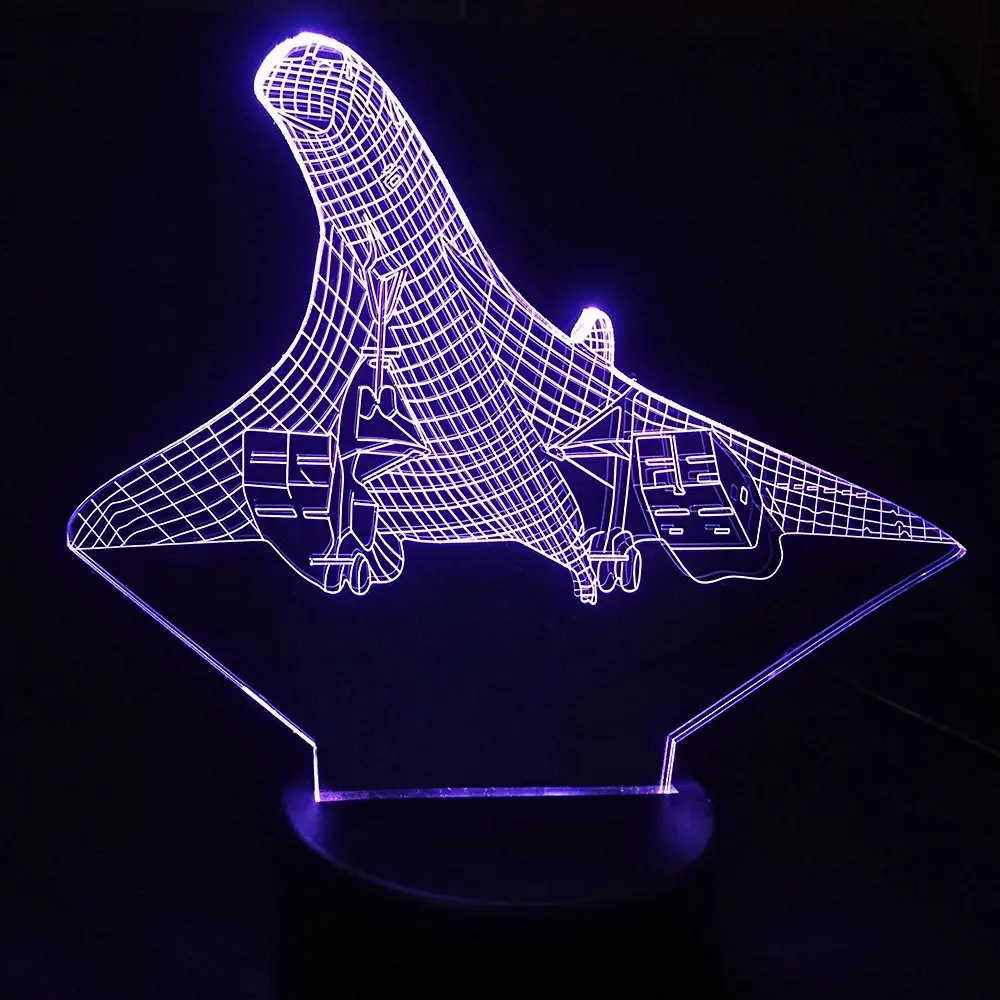  Creative 7 Color Change 3D Vision Airplane Modelling Led Aircraft Night Light Desk Lamp Decor Usb S