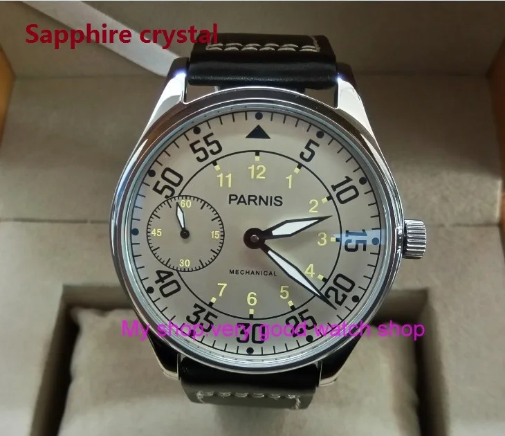 

Sapphire Crystal 44mm PARNIS Milk white dial Asian 17 jewels 6497/3600 Mechanical Hand Wind movement men's watches DFGD131A