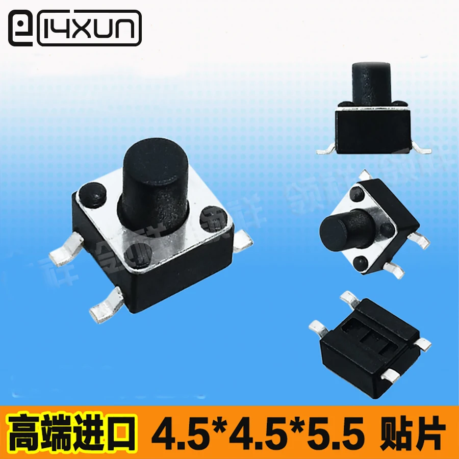 

1K/10K/100K 4.5*4.5*5.5 4Pins DIP Microswitch Tactile Push Button Switch SMD Hand Touch Trigger Switch Black Durable
