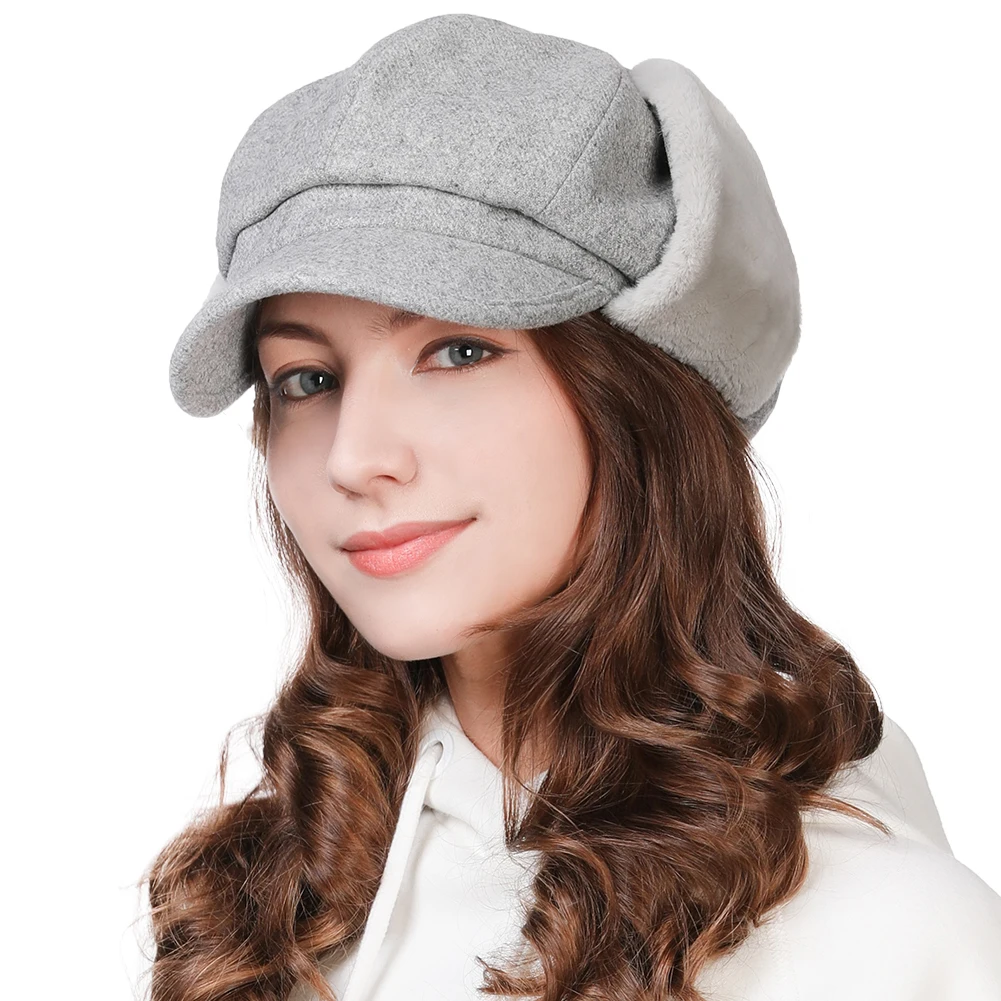 FANCET, зимние шерстяные береты, шапки для женщин, одноцветные, регулируемые, с защитой от ветра, теплые, мягкие, акриловые, женские, 99706
