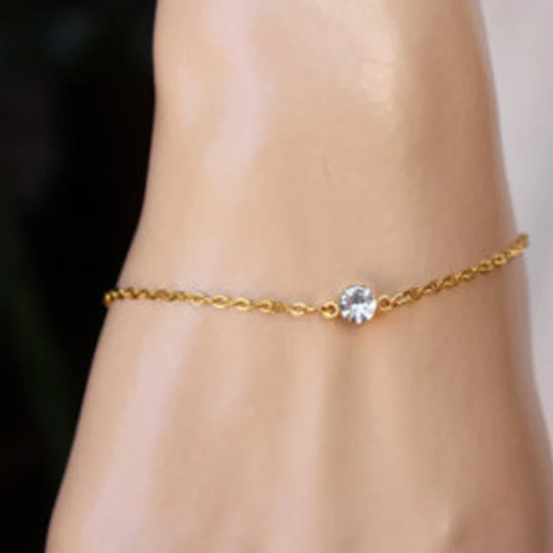 Dainty Bracelet, Gold Thin Chain Bracelets With Tiny Crystal, Friendship Bracelet for Women
