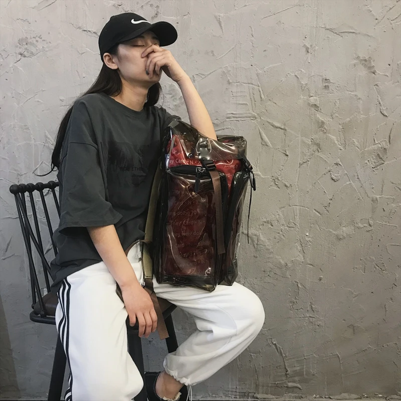 

Bags for girls and boys PVC backpack female student large-capacity school bag 2019 new transparent reflective street