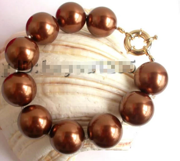 

Free shipping@@@@@ HUGE!Natural 20mm Round Coffee Shell Pearl Bracelet