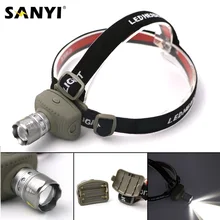 Sanyi светодиодный мини-налобный фонарь с 4 режимами, водонепроницаемый фонарь с масштабируемым фокусом, Головной фонарь, фонарь для кемпинга, рыбалки, фонарь, 3* AAA