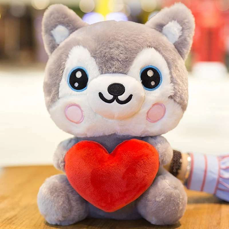 Cute Siberian Huskies Plush Toy Dog Husky with Heart Doll Soft Puppy