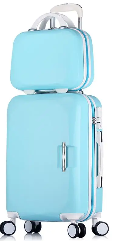 Для женщин для багажа и комплект косметических сумок Цвет блок кодовый багажные наборы 20/22/24/26 дюймов розовое золото, золотисто-розовый/светло-зеленый/светло голуюой - Цвет: 20 Inch Water Blue