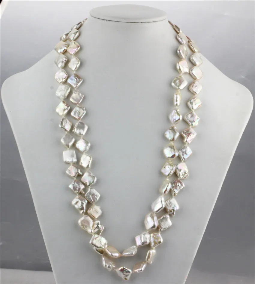 

SNH AA Latest design 100% real genuine cultured 12-14mm natural freshwater square pearl necklace pendant fashion necklace design