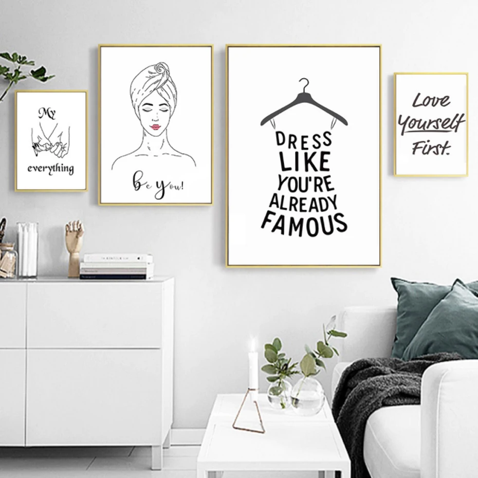 Us 3 99 50 Off Abstract Fashion Love Quote Minimalist Wall Art Pictures Canvas Paintings Black White Nordic Poster Print For Bedroom Home Decor In