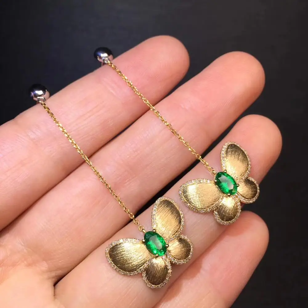 Fine JewelryPure 18 K желтое золото AU750 зеленый изумруд 1.03ct драгоценные камни бриллианты