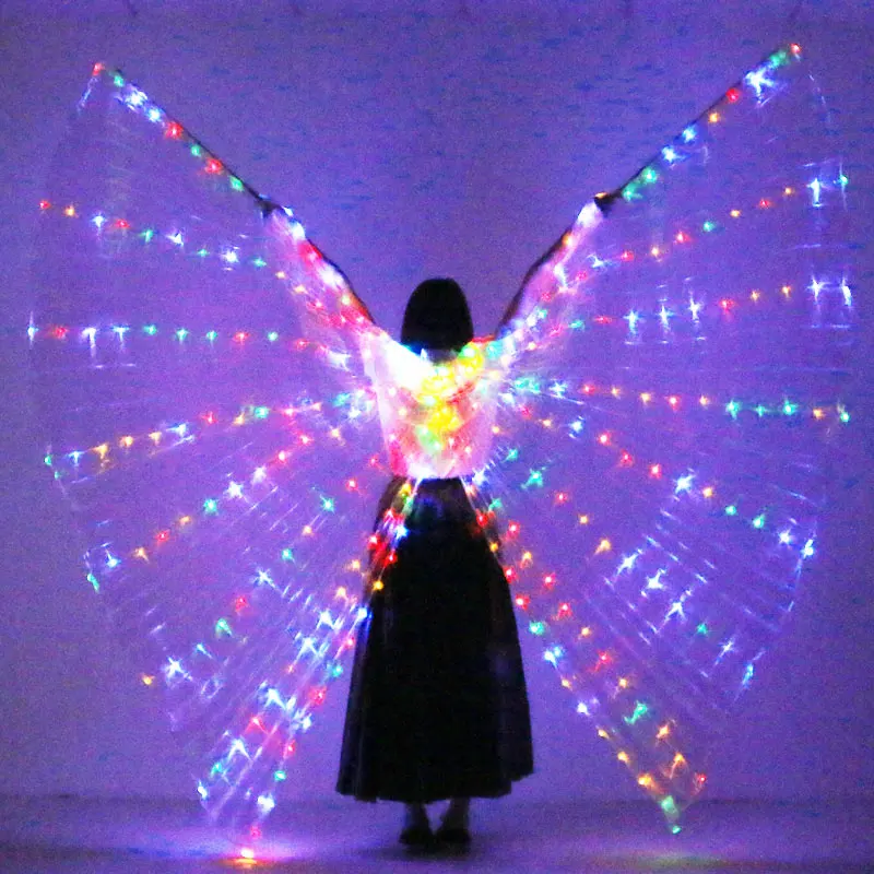 Светодиодный светильник для танца живота, крылья, крылья, светодиодный костюм, крылья для танца, радужные цвета, реквизит для выступлений на сцене с палкой - Цвет: adult size