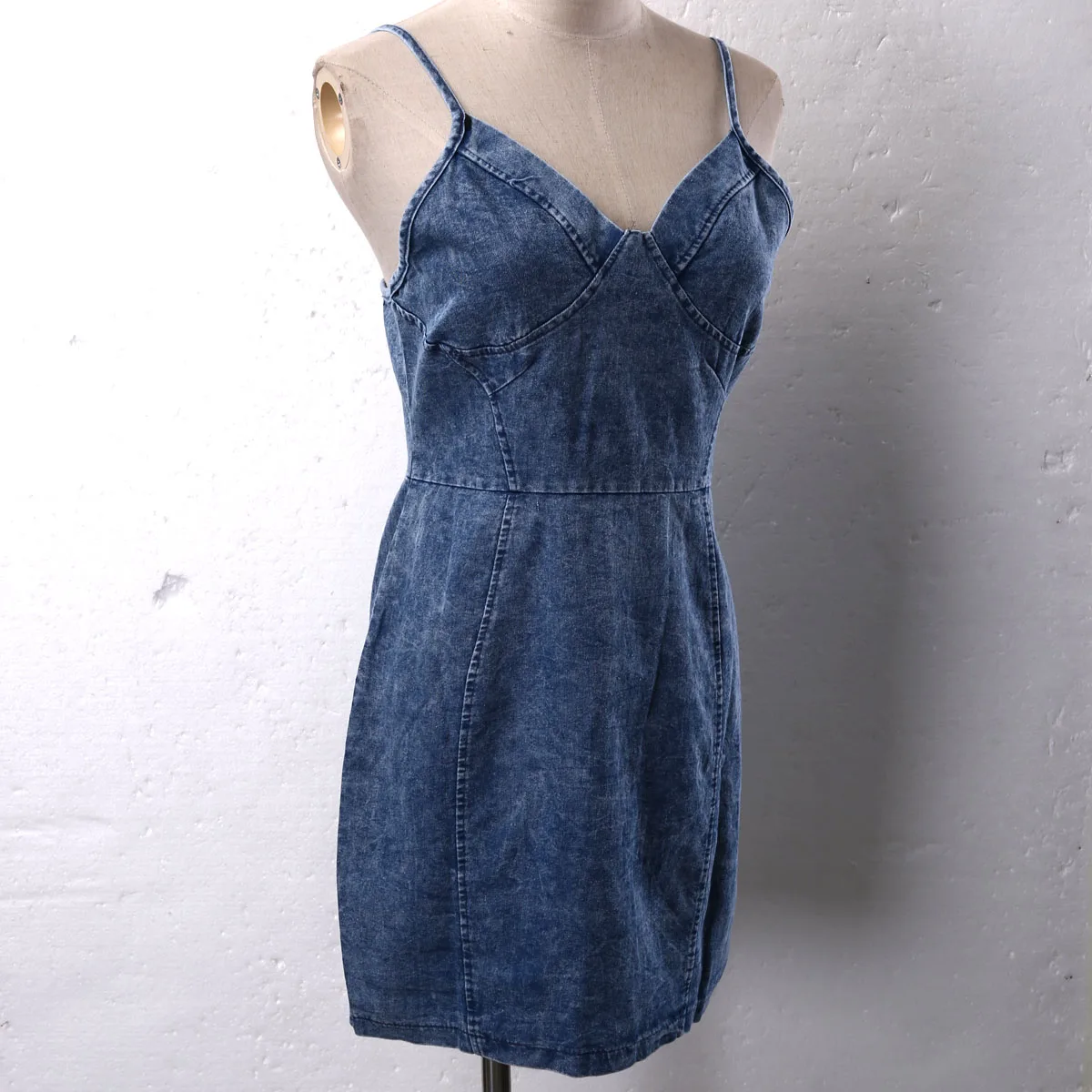 Women Summer V-neck Spaghetti strap Bodycon Sexy Bandage Evening Party Denim Jeans Short Mini Dress