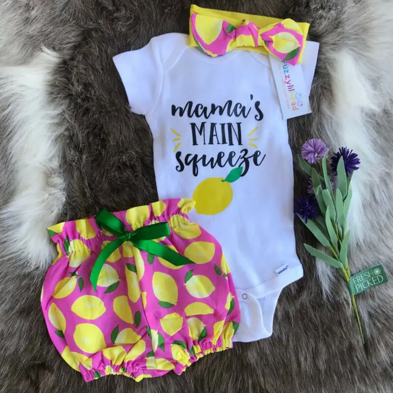 Комплект из 3 предметов для маленьких девочек от 0 до 24 месяцев, детский комбинезон, топы, штаны с рисунком лимона, Одежда AU