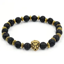 Популярный натуральный вулканический камень ручной струны древнее золото древнее серебро большой Meatball эластичный растяжимый браслет браслеты с орнаментами