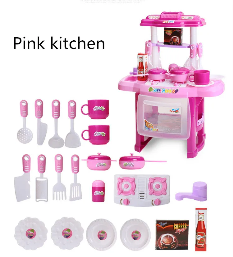[Забавные] игровой домик игрушки 22 шт./компл. детские мини кухня звучание cookhouse набор игрушек забавная игра Приготовления Пищи Инструменты ролевые игры лучший подарок для детей - Цвет: Розовый