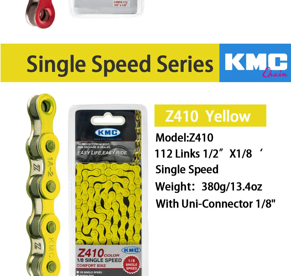 Clearance KMC Z410 1/8 Single Speed Chain Fixed Gear bicycle Chain 112L Urban Leisure Bike Folding Bike Chain Multi-Color  Bike Chain 390g 16