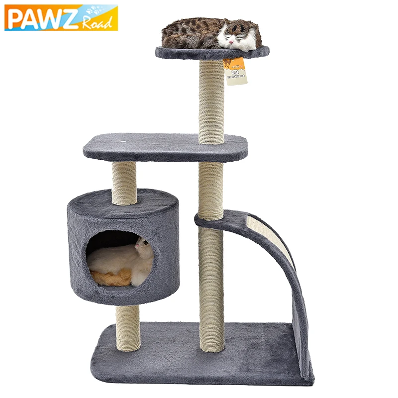 Arbre A Chat Route Pawz Multi Couche Gris Marron Chat Griffoir Post Jouet Chaton Couchage Maison Lit Durable Chat Tour Chat Meubles Aliexpress