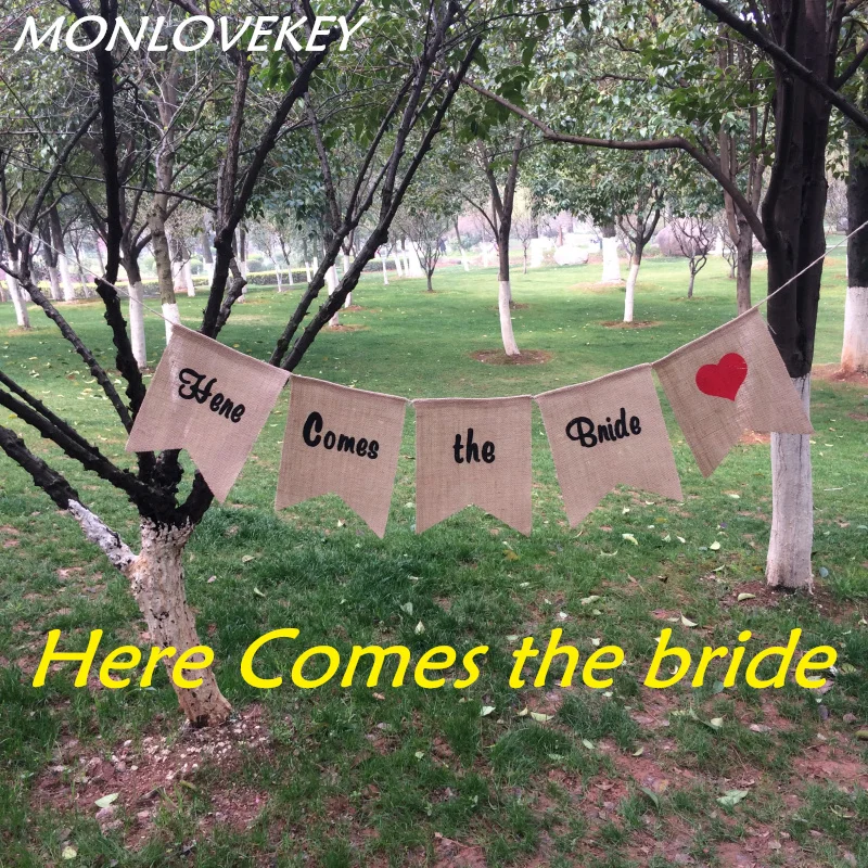 

Wedding Burlap Banner Wedding Decoration Flags "Here Come the Bride" Burlap Wedding Banner Flag for Wedding Decoration Supplies