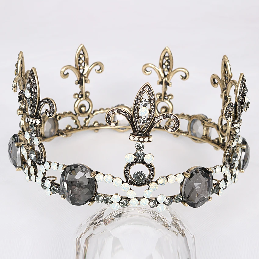 

Xinyun Vintage Baroque Black Crystal Round Crown And Tiaras Rhinestone Bride Wedding Hair Accessories Ladies Dress Crown Jewelry