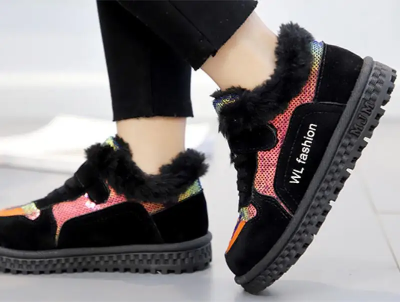 Зимние детские ботинки; Новая брендовая Толстая Теплая обувь; ботинки с хлопковой подкладкой для мальчиков и девочек; зимние ботинки для мальчиков; детская обувь - Цвет: Черный