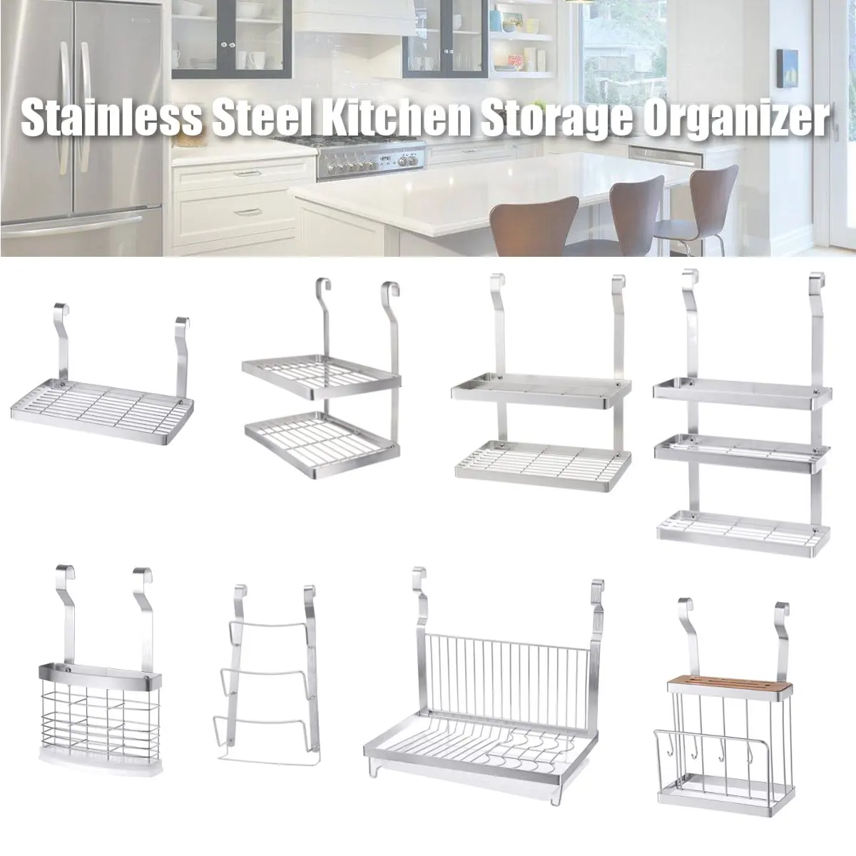 8 Types of Stainless Steel Kitchen Organizer: Multifunctional Dish Drying Rack, Wall Hanging Storage Holder, Tableware Shelf Drainer image 3