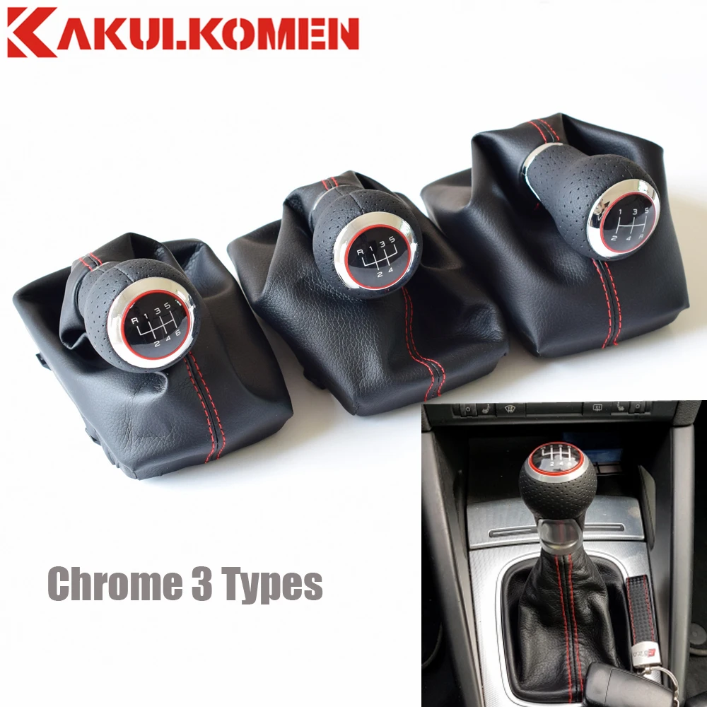 Matte Chrome Red Ring Gear shift knob boot For Audi skoda seat A4 B6 B7