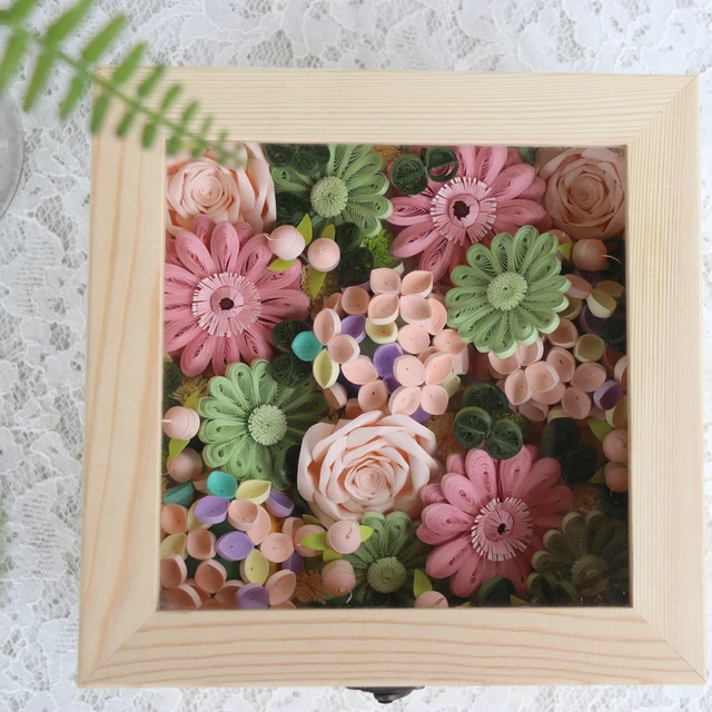 free shipping 1 box set happy flowers box quilling paper flower box paper flower box