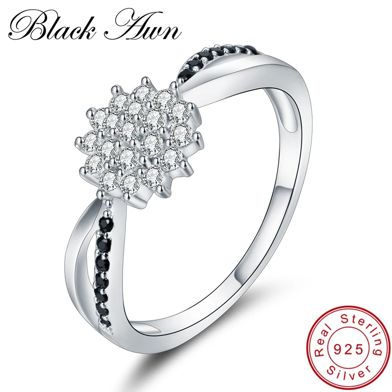 

[BLACK AWN] 925 Sterling Silver Fine Jewelry Trendy Flower Engagement Bague Wedding Rings for Women C313