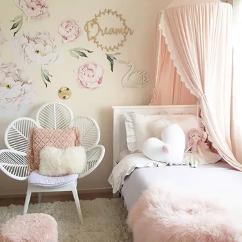

Ins New Nordic Kids Room Summer Chiffon Lace Crible Netting Curtain Dome Bed Tent Mosquito Net Princess Mantle Baby Room Decor