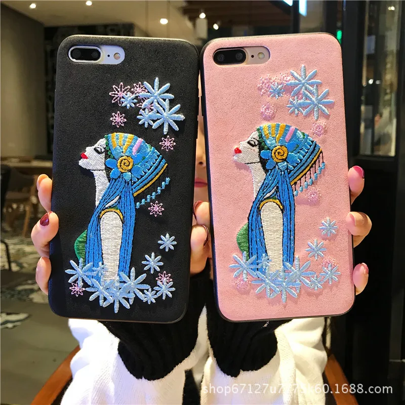 

Embroidery Suede Soft Cover Case For iPhone 6 6S 7 8 plus X XR XS MAX Luxury Leather Case