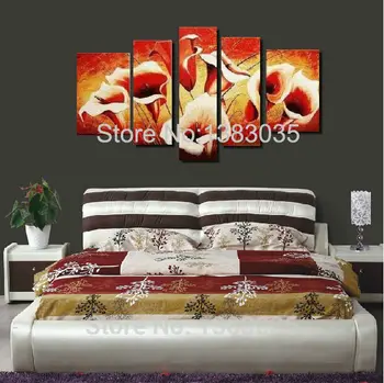 

Hand Painted Abstract Lily Flowers Oil Paintings On Canvas 5 Panel Modern Wall Art Picture Home Decoration Sets