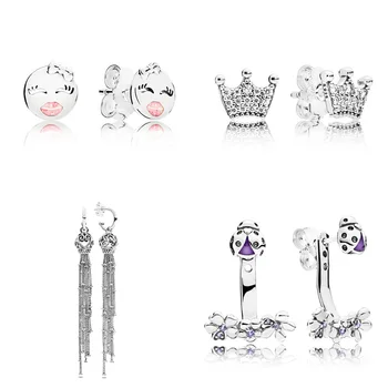 

4 Style 1 Pair Women Ear Studs Star Smiley Face Flower Crown Crystal Diy Earrings High Quality Earring Women Wedding Jewelry