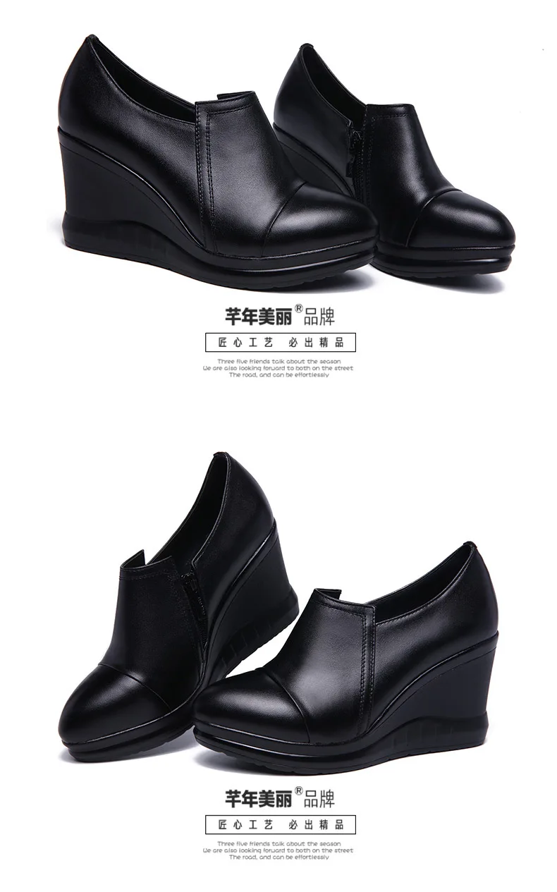 Два стиля; черные кожаные туфли с глубоким носком; Новинка года; модные женские туфли-лодочки на высоком каблуке; туфли на платформе; большие размеры