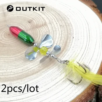 

OUTKIT 2pcs/lot 10g 7cm Spinner Bait Metal Fishing Lure Double Tail Propeller Trout Carp Catfish Artificial Ice Fishing Lures