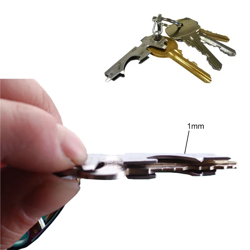 

High quality multi-function outdoor sports keychain EDC pendant stainless steel 8-1 keychain portable gadget
