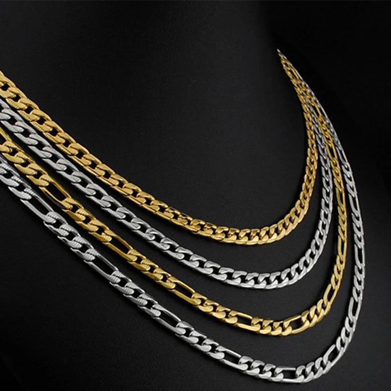 

oulai777 2019 stainless steel figaro men necklace hip hop gift men's personalized gold chain long necklaces male chocker jewelry