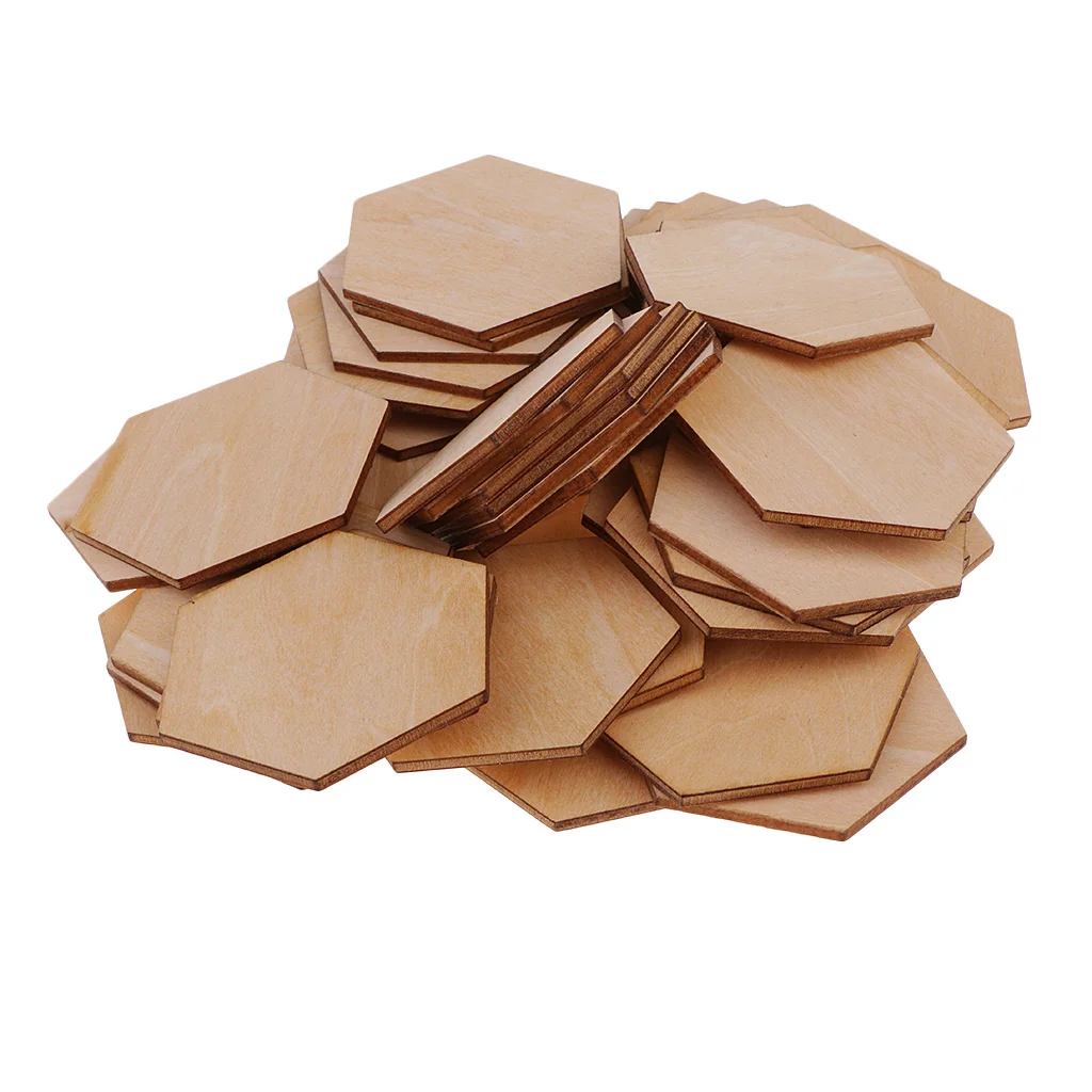 50/100/200pcs Wooden Hexagon Shapes MDF Cutouts Blank Embellishments Craft for DIY Scrapbooking Card Making Decoration Ornaments