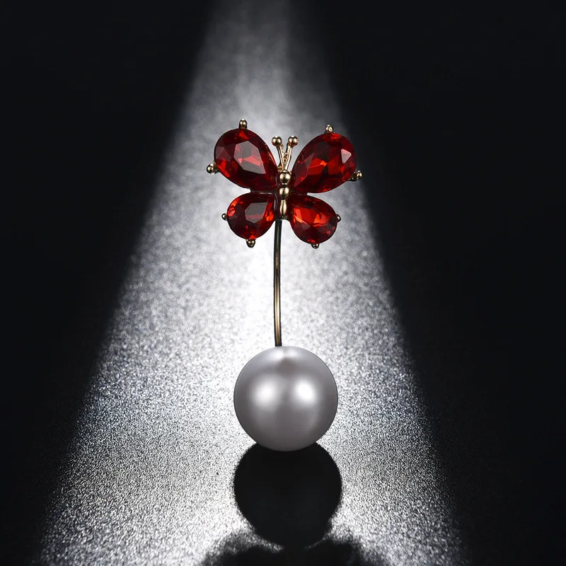 

2019 Fashion New Butterfly Crystal Bend Hook Brooch Shirt Lapel Pin Personalized Brooch Pearl Jewelry Luxury Scarf Buckle Broche