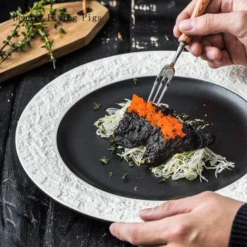 

Stone plate European-style embossed Western steak plate Western-style ceramic tableware snack plate Creative breakfast plate