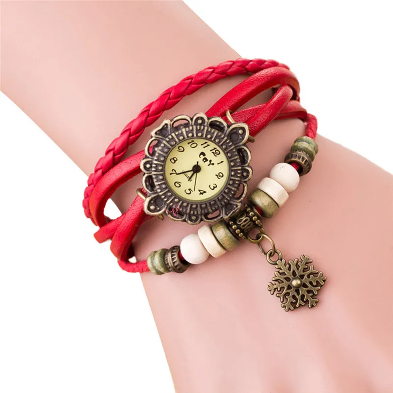 Women's watches brand fashion ladies watch Weave leather band Snowflake Around Quartz Lady Wrist Watches clock Bracelet M18 (6)