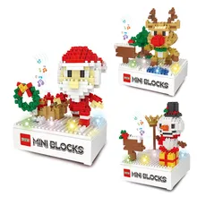 Christmas series DIY Miniature Blocks Light and Musical Electric Music Box Assembly Models & Building Toy Santa Claus Gifts