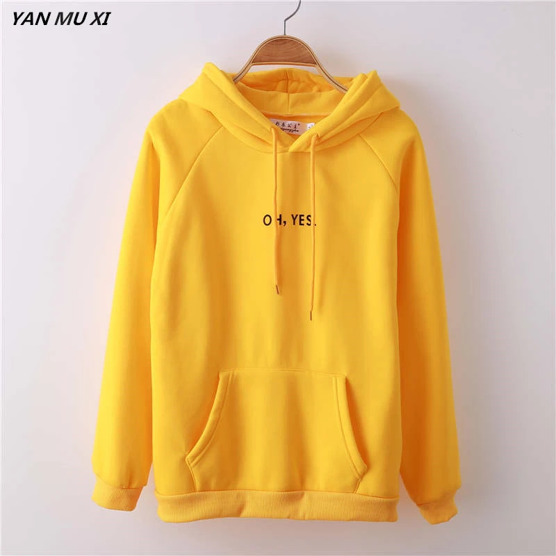 Letters OH YES Hoodies 2017 fashion corduroy long letter print yellow ...