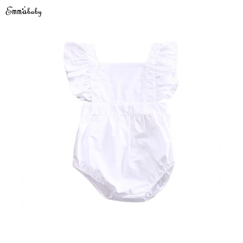 

0-24M Newborn Toddler Baby Girls Cute Casual Short Sleeve O-Neck White Princess Bodysuits Playsuit Outfit Summer Clothes