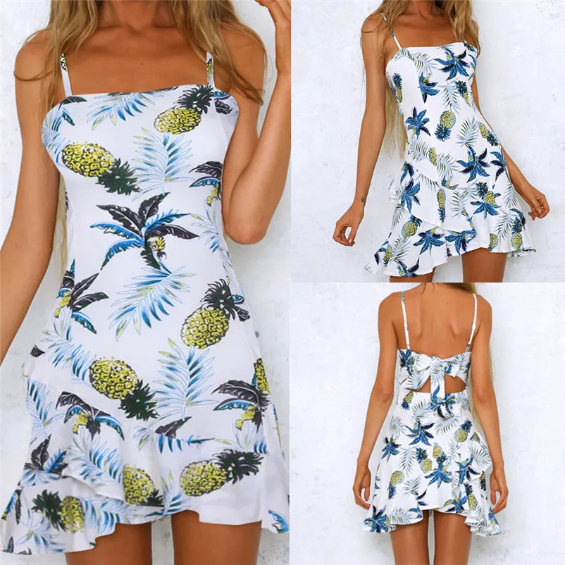 Fashion summer dress 2018 Beach dress Women Ladies Pineapple Printing Sleeveless Mini Dress casual dress vestido robe J12#N (6)