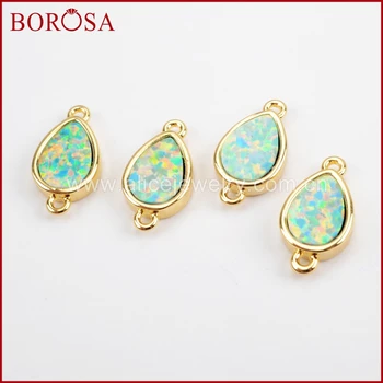 

BOROSA 10PCS Teardrop Gold Color White Japanese Opal Bezel Connectors Elegant Double Charms for Bracelets Jewelry Making ZG0271