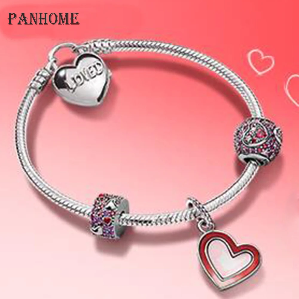 

PANHOME 100% 925 Sterling Silver 2019 Valentine's Day Love Bracelet Set Premium Product Jewelry Making Vintage For Women's Gifts