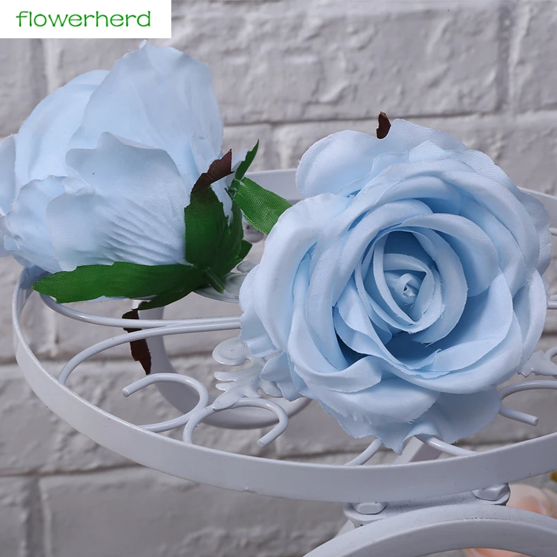 9cm Silk Rose Heads Artificial Flowers High Quality Artificial Flowers for Wedding Garland Flower Wall White Pink Tiffany 15pcs