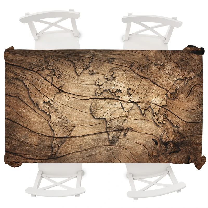 

Anti-dirty Large Table Cloth Waterproof Tablecloth Wood World Map Rectangular Tablecloth Wedding Round Tablecloth Oilproof Cover