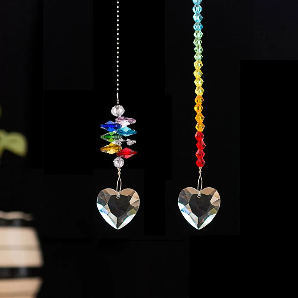 

Set of 2 Chakra Crystal Sweet Heart Suncatcher,Rainbow Maker Octagon Beads Collection,Hanging Suncatcher Home Wedding Decoration